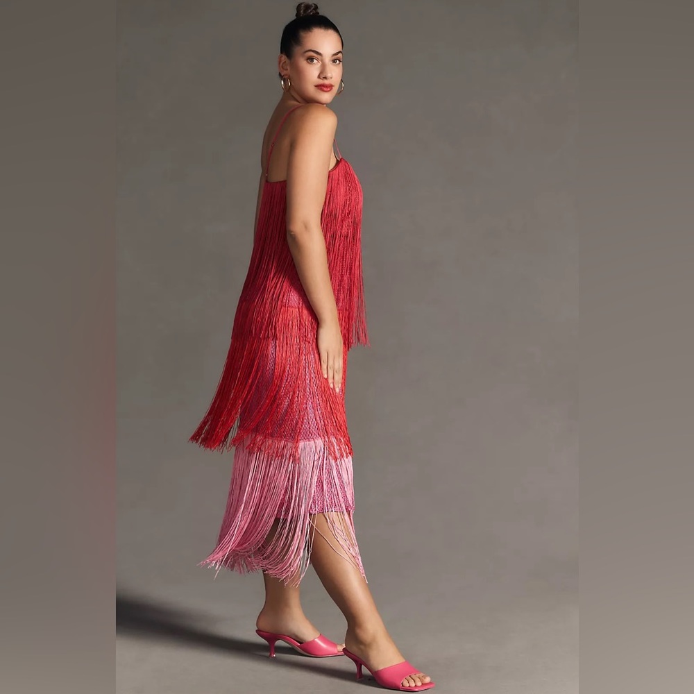 Anthropologie Let Me Be Tiered Ombre Fringe Dress NWT - Picture 3 of 14